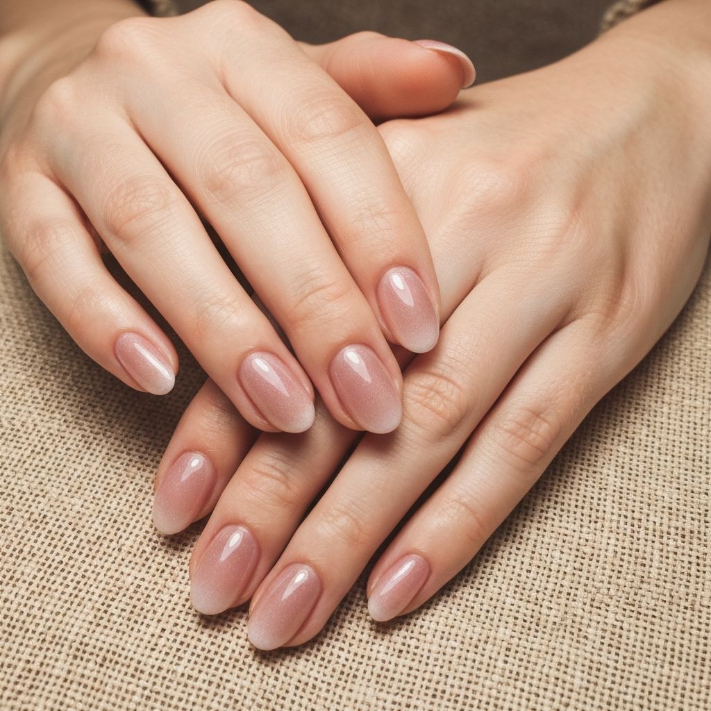 Soft ombre blush to champagne gel manicure