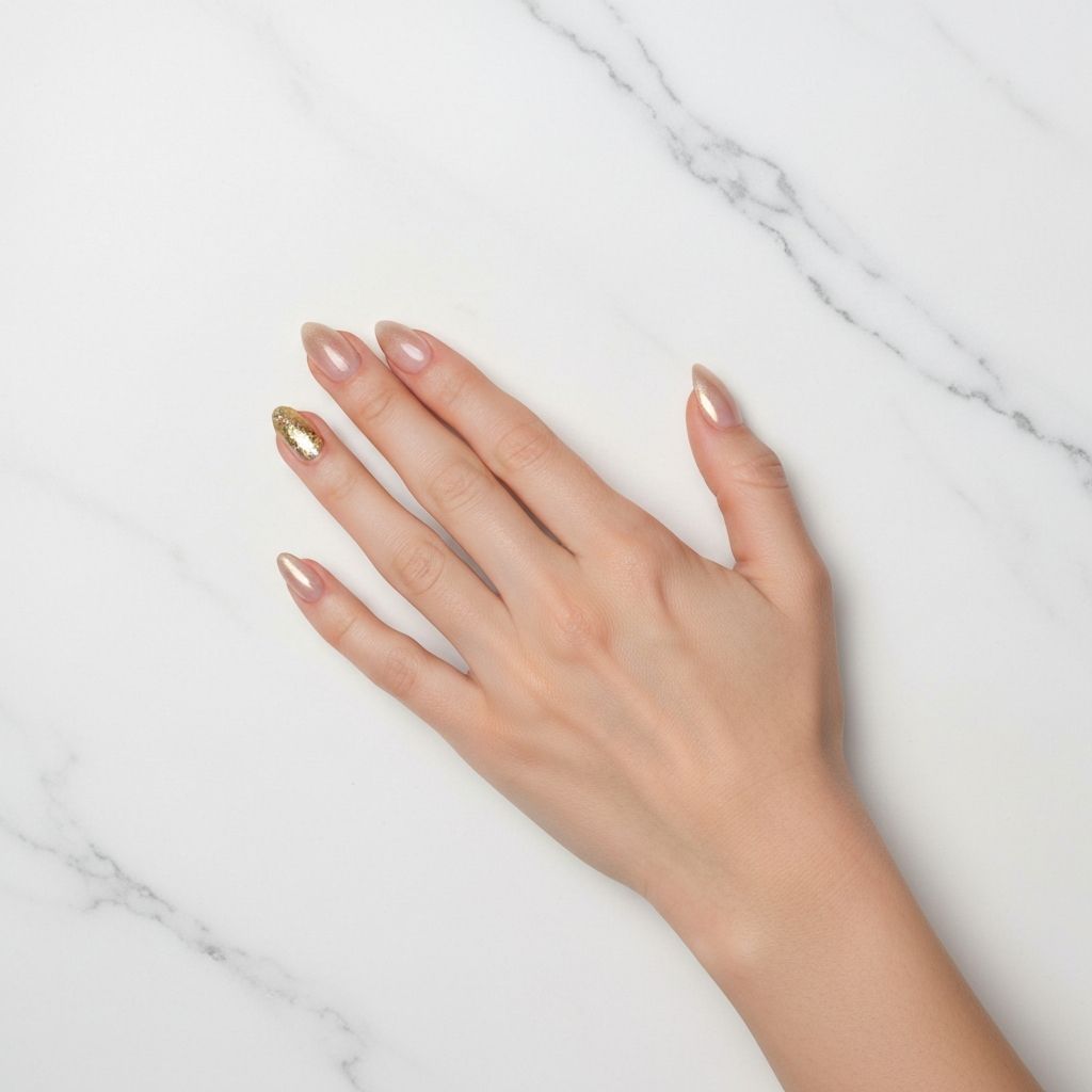Champagne gel nails with gold foil